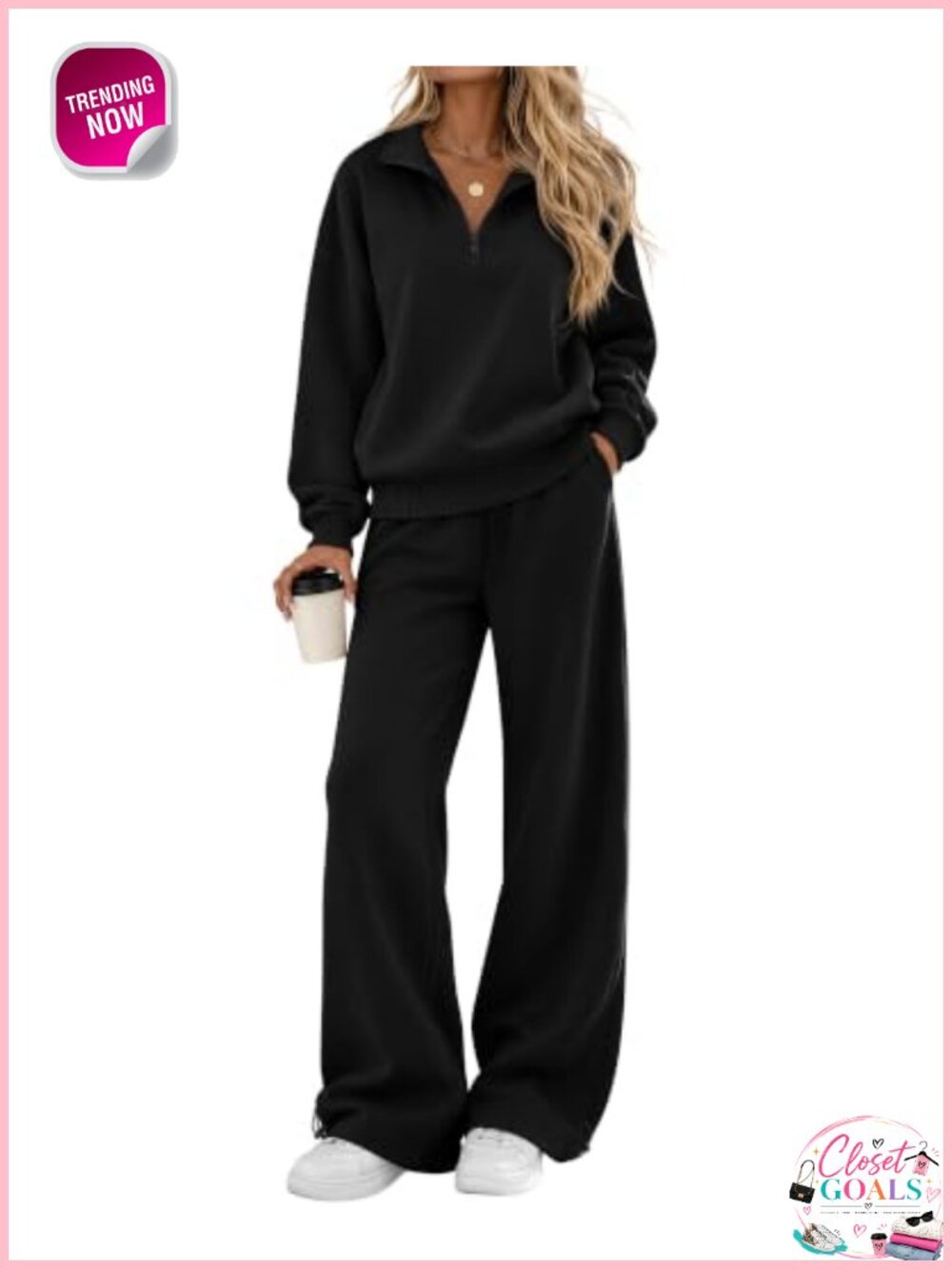 Women's 2 Piece Sweatsuit Set Quarter Zip Oversized Wide Leg Lounge